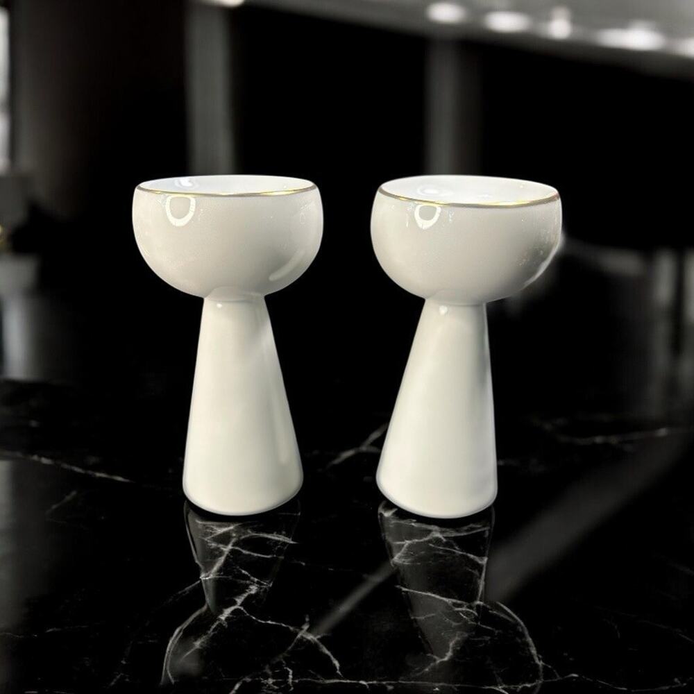 Vintage Heinrich And Co. White Porcelain Candle Sticks Gold Rim- MCM 6x4
